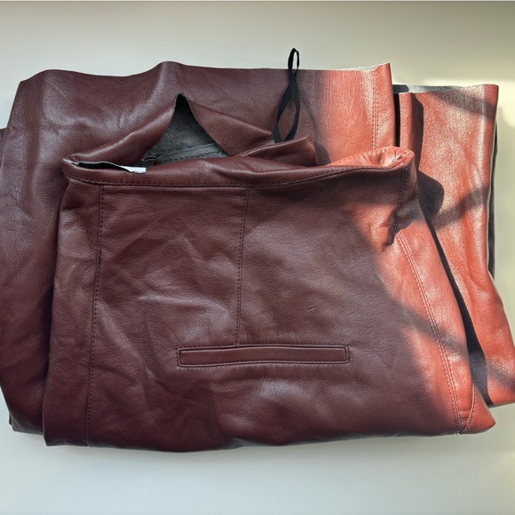 Low Rise Elegant Burgundy Vegan Leather Pants - Picture 2 of 5